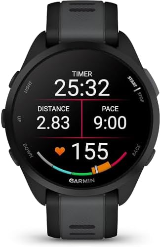 Garmin Forerunner 165 Smart Sport Watch, Black + Slate Gray 010-02863-20 Bundle with Deco Essentials 3X Nylon Elastic Bands, 3X Silicone Dust Cover and 2X Screen Protector