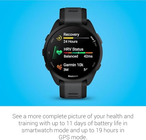 Garmin Forerunner 165 Smart Sport Watch, Black + Slate Gray 010-02863-20 Bundle with Deco Essentials 3X Nylon Elastic Bands, 3X Silicone Dust Cover and 2X Screen Protector