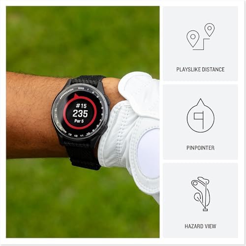 Garmin Approach S50, Advanced Golf GPS Smartwatch, AMOLED Display, On-Course Features, Cream Gold Aluminum Bezel with Ivory ComfortFit Nylon Band - Bundle w/Deco Essentials Nylon Elastic Bands