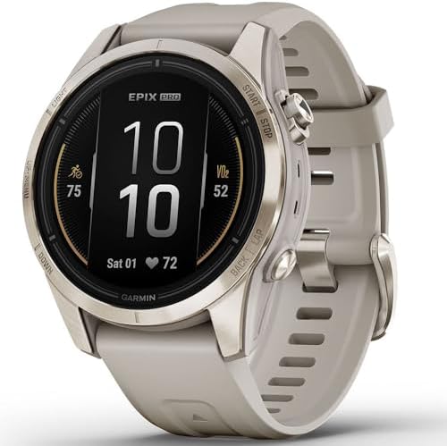 Garmin epix Pro (Gen 2) Sapphire Edition, 42mm, High Performance Smartwatch, Advanced Training Technology, Built-in Flashlight, Light Sand - Bundle w/Deco Essentials Charging Dock & Screen Protectors