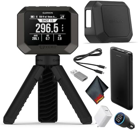 Garmin Xero C2 Chronograph, Compact Ballistic Velocity Measurement Device, 100–5000 FPS Range, Rapid Fire Support, Smartwatch and ShotView App Compatible Bundle