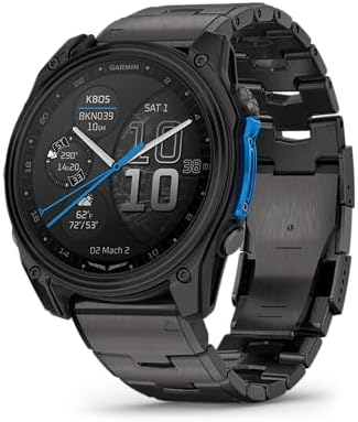Garmin D2™ Mach 2 – 51 mm, Premium Aviator Smartwatch with GPS, Advanced Flight Maps, LED Flashlight, Built-in Microphone/Speaker for Calls and Texts, Carbon Gray DLC Titanium with Titanium Bracelet