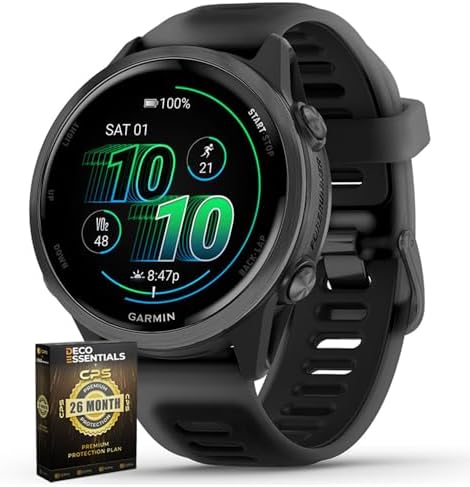 Garmin 010-02970-00 Forerunner 570-42mm GPS Smartwatch Aluminum and Black Band Bundle with Deco Essentials Exclusive 26 Month CPS Enhanced Protection Pack