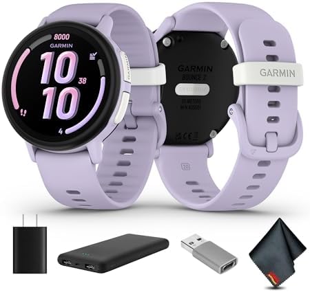 Garmin Bounce 2, Kids Smartwatch with Calling, Messaging and Location Tracking Features, Light Purple Bundle with USB Wall Charger + More