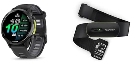 Bundle of Garmin Forerunner 970, Premium GPS Smartwatch, Carbon Gray DLC Titanium with Black Case and Translucent Whitestone Band + Garmin HRM 600 Premium Heart Rate Monitor M-XL