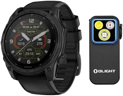Garmin Tactix 8 51mm Sapphire Solar Elite Edition Smartwatch (Black) Bundle with Clip-On Light