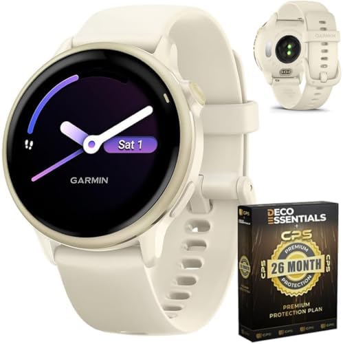 Garmin vivoactive 6 GPS Smartwatch, AMOLED, Bone with Silicone Band, 010-02985-01 - Bundle w/Deco Essentials 26-Month CPS Plan