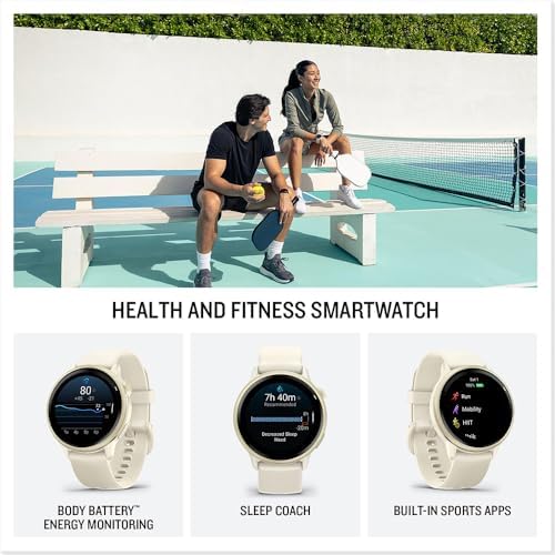 Garmin vivoactive 6 GPS Smartwatch, AMOLED, Bone with Silicone Band, 010-02985-01 - Bundle w/Deco Essentials 26-Month CPS Plan