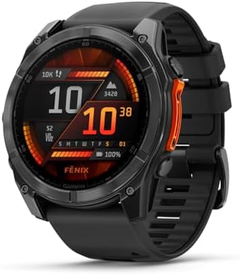 Garmin fēnix 8 – 51 mm, AMOLED, Premium Multisport GPS Smartwatch, Long-Lasting Battery Life, Dive-Rated, Built-in LED Flashlight, Slate Gray with Black Band (Renewed)
