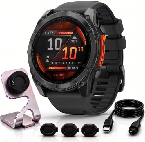 Garmin Fenix 8 47mm AMOLED Multisport GPS Smartwatch, Slate Gray with Black Silicone Band, 010-02904-00 - Bundle w/Deco Essentials Charging Dock, Dust Cover and USB-C Cable