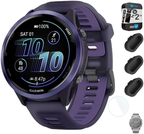 Garmin Forerunner 570-47mm GPS Smartwatch, Aluminum and Purple/Indigo Band Bundle with 2 Year Protection Pack + Silicone Dust Cover (3-Pack) + 1.4 Inch Screen Protector