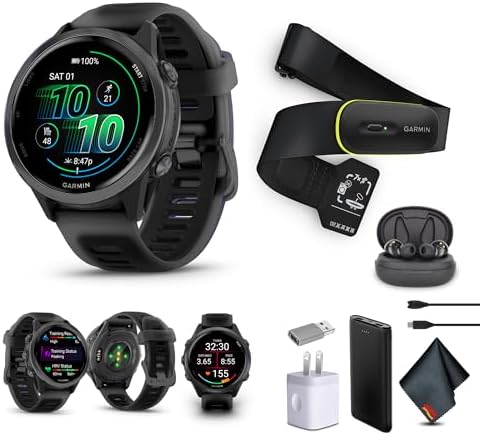 Garmin Forerunner 570 Running Smartwatch, 42MM WiFi, GPS Fitness Smart Watch for Men and Women, Slate Gray Aluminum with Translucent Black/Black Band​​ + Access 600 Fitness Monitor, XS-S​​ + More