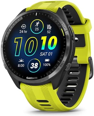 Garmin 010-02809-02 Forerunner 965 Running Smartwatch Amp Yellow and Black Bundle with Deco Essentials Charging Dock, Silicone Dust Cover 3 Pack and 1.4 Inch Screen Protector
