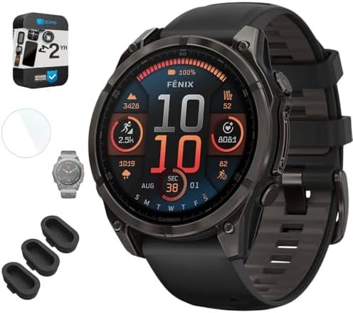 Garmin Fenix 8 47mm AMOLED Sapphire Multisport GPS Smartwatch, Carbon Gray Titanium with Black Silicone Band, 010-02904-20 - Bundle w/Deco Essentials 2-Year CPS Plan