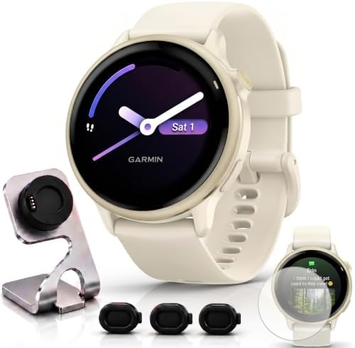 Garmin vivoactive 6, Health and Fitness GPS Smartwatch, AMOLED Display, Up to 11 Days of Battery, Bone with Silicone Band, 010-02985-01 - Bundle w/Deco Essentials Dock & USB-C Charger