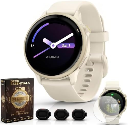 Garmin vivoactive 6, Health and Fitness GPS Smartwatch, AMOLED Display, Up to 11 Days of Battery, Bone with Silicone Band, 010-02985-01 - Bundle w/Deco Essentials 2-Year CPS Plan