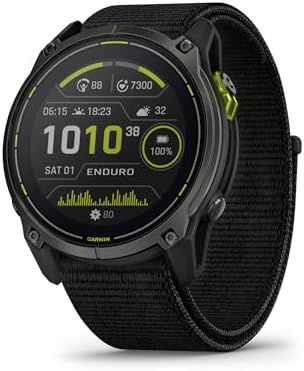 Garmin Enduro 3 GPS Smartwatch 51mm Solar Sapphire, Ultra Battery Life, Mapping, Built-in LED Flashlight, Carbon Gray DLC Titanium, Black UltraFit Nylon Strap (Renewed)