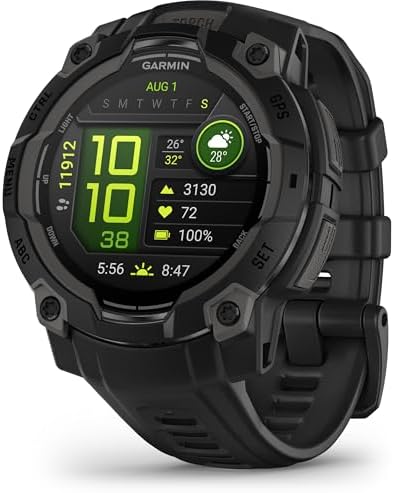 Garmin Instinct® 3 50mm, AMOLED Display, Rugged Outdoor GPS Smartwatch, Metal-Reinforced Bezel, Built-in Flashlight, Up to 18 Days of Battery Life, Charcoal