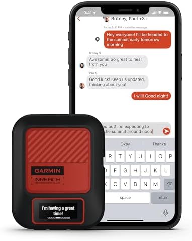 Garmin inReach Messenger Plus, SOS Handheld Satellite Communicator with Photo, Text & Voice Messaging Without Cell Service, 25 Days Battery Life, Bundle with Accessories