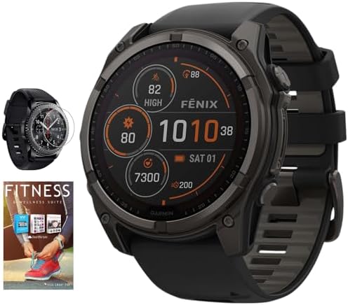 Garmin Fenix 8 47mm Solar Sapphire Multisport GPS Smartwatch, Carbon Gray DLC Titanium with Black/Pebble Gray, 010-02906-10 - Bundle w/Deco Essentials Screen Protector and Fitness and Wellness Suite