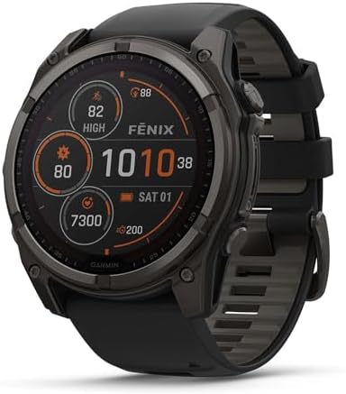 Garmin Fenix 8 47mm Solar Sapphire Multisport GPS Smartwatch, Carbon Gray DLC Titanium with Black/Pebble Gray, 010-02906-10 - Bundle w/Deco Essentials Screen Protector and Fitness and Wellness Suite
