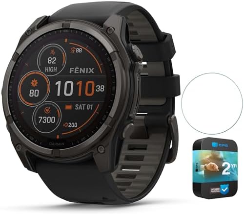 Garmin Fenix 8 47mm Solar Sapphire Multisport GPS Smartwatch, Carbon Gray DLC Titanium with Black/Pebble Gray, 010-02906-10 - Bundle w/Deco Essentials 26-Month CPS Plan