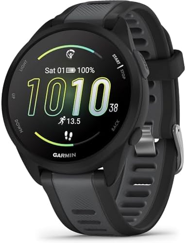 Garmin 010-02863-20 Forerunner 165 Smart Sport Watch, Black + Slate Gray | Official USA Partner Model | Bundle with Deco Essentials 2-Pack Screen Protector and Tech Smart USA Fitness & Wellness Suite