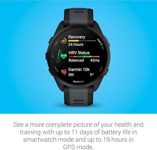 Garmin 010-02863-20 Forerunner 165 Smart Sport Watch, Black + Slate Gray | Official USA Partner Model | Bundle with Deco Essentials 2-Pack Screen Protector and Tech Smart USA Fitness & Wellness Suite