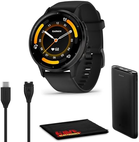 Garmin Venu 3 Advanced Fitness Health Tracker Smart Watch with Slate Stainless Steel Bezel and 45 MM Black Case and Silicone Band 1.4 Inch AMOLED Display Bundle