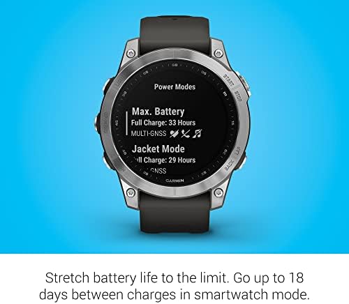 Garmin 010-02540-00 fenix 7, adventure smartwatch, rugged outdoor watch with GPS, touchscreen, health and wellness features, silver with graphite band (Renewed)