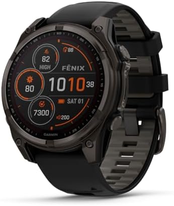 Garmin fēnix® 8 – 47 mm,Solar,Sapphire,Premium Multisport GPS Smartwatch, Long-Lasting Battery Life,Dive-Rated, Built-in LED Flashlight, Carbon Gray DLC Titanium Bezel Black/Pebble Gray Silicone Band