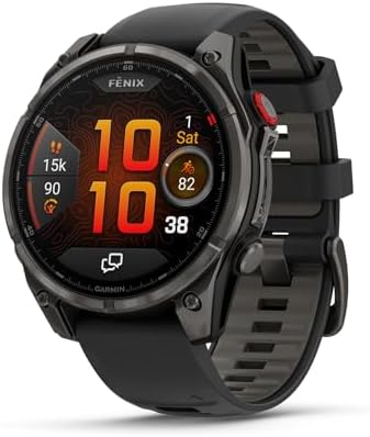 Garmin fēnix 8 Pro, 51mm, AMOLED Display, Premium Connected Multisport GPS Smartwatch, inReach Technology, Sapphire, Carbon Gray DLC Titanium with Black/Pebble Gray Silicone Band