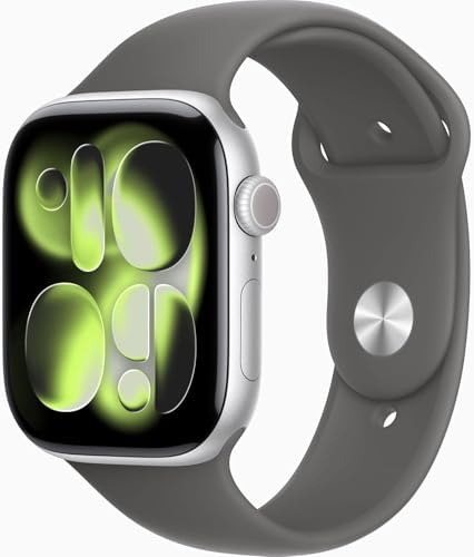 Apple Watch Series 11 [GPS + Cellular, 46mm] Silver Aluminum Case with Stone Gray Sport Band, M/L (Renewed Premium)