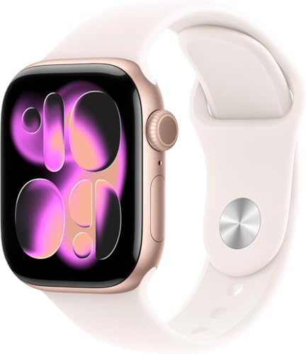 Apple Watch Series 11 [GPS + Cellular, 46mm] Rose Gold Aluminum Case with Light Blush Sport Band, S/M (Renewed Premium)