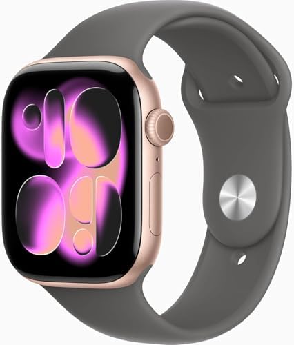 Apple Watch Series 11 [GPS + Cellular, 46mm] Rose Gold Aluminum Case with Stone Gray Sport Band, M/L (Renewed Premium)