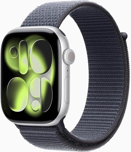 Apple Watch Series 11 [GPS, 46mm] Silver Aluminum Case with Anchor Blue Sport Loop Band, One Size (Renewed Premium)