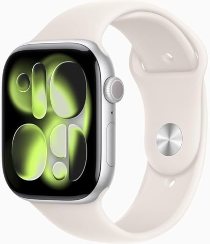 Apple Watch Series 11 [GPS, 46mm] Silver Aluminum Case with Starlight Sport Band, S/M (Renewed Premium)