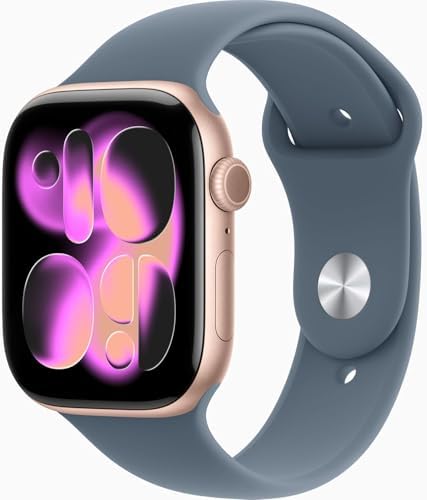 Apple Watch Series 11 [GPS, 46mm] Rose Gold Aluminum Case with Anchor Blue Sport Band, M/L (Renewed Premium)