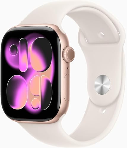 Apple Watch Series 11 [GPS, 46mm] Rose Gold Aluminum Case with Starlight Sport Band, M/L (Renewed Premium)