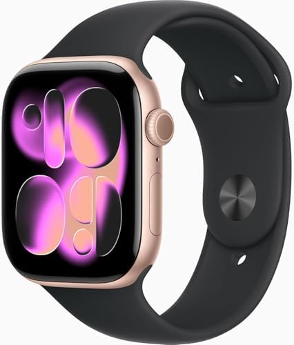 Apple Watch Series 11 [GPS, 46mm] Rose Gold Aluminum Case with Black Sport Band, S/M (Renewed Premium)