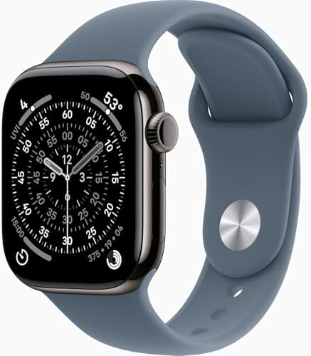 Apple Watch Series 11 [GPS + Cellular, 42mm] Slate Titanium Case with Anchor Blue Sport Band, S/M (Renewed Premium)