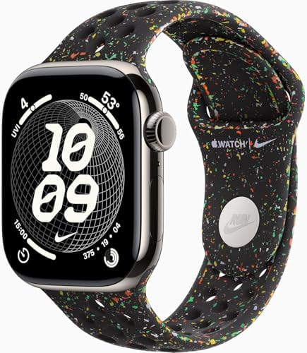 Apple Watch Series 11 [GPS + Cellular, 42mm] Natural Titanium Case with Midnight Black Nike Sport Band, M/L (Renewed Premium)