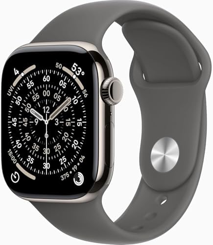 Apple Watch Series 11 [GPS + Cellular, 42mm] Natural Titanium Case with Stone Gray Sport Band, M/L (Renewed Premium)