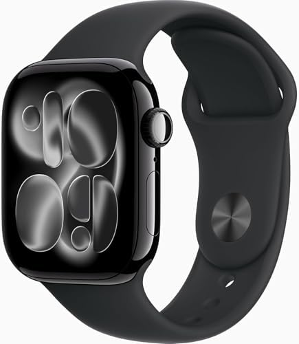 Apple Watch Series 11 [GPS + Cellular, 42mm] Jet Black Aluminum Case with Black Sport Band, M/L (Renewed Premium)