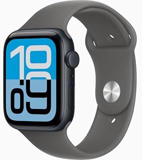 Apple Watch SE 3 [GPS + Cellular, 44mm] Midnight Aluminum Case with Stone Gray Sport Band, S/M (Renewed Premium)