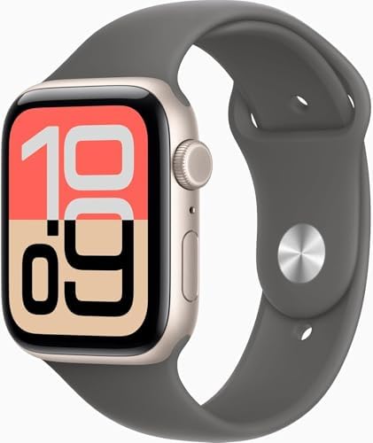 Apple Watch SE 3 [GPS, 44mm] Midnight Aluminum Case with Stone Gray Sport Band, S/M (Renewed Premium)