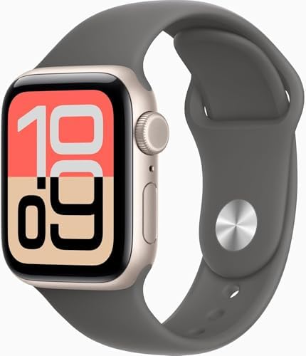 Apple Watch SE 3 [GPS + Cellular, 40mm] Starlight Aluminum Case with Stone Gray Sport Band, M/L (Renewed Premium)