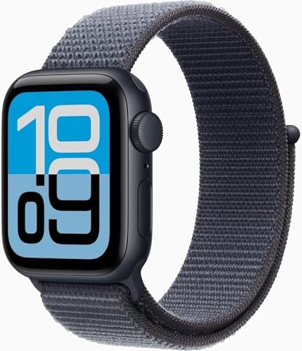 Apple Watch SE 3 [GPS + Cellular, 40mm] Midnight Aluminum Case with Anchor Blue Sport Loop Band, One Size (Renewed Premium)