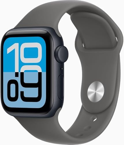 Apple Watch SE 3 [GPS + Cellular, 40mm] Midnight Aluminum Case with Stone Gray Sport Band, M/L (Renewed Premium)