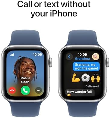Apple Watch SE (2nd Gen) [GPS + Cellular 44mm] Smartwatch with Silver Aluminum Case with Denim Sport Band M/L. Fitness and Sleep Trackers, Crash Detection, (Renewed)